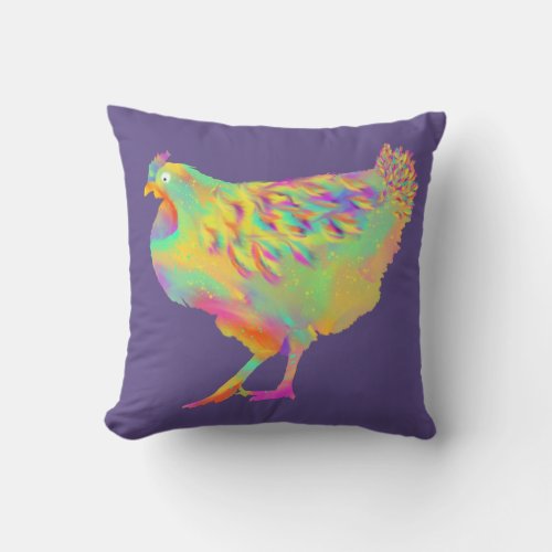Colorful Chickens Cute Farm Animal Art Painting Throw Pillow