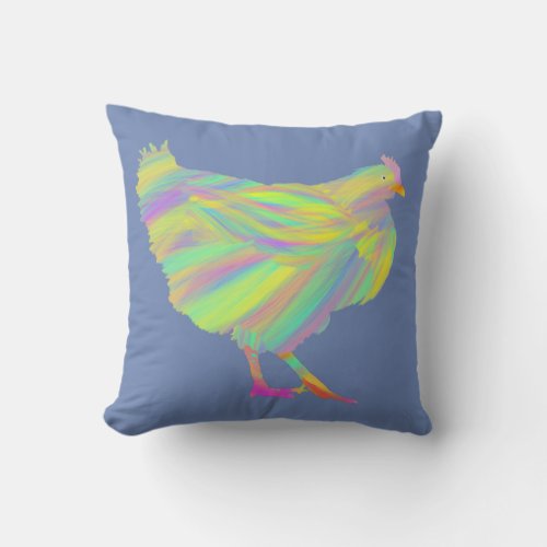 Colorful Chickens Cute Farm Animal Art Painting Throw Pillow
