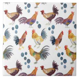 Colorful chickens & eggs pattern tile