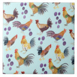 Colorful Chickens & Eggs Pattern Watercolor Blue Ceramic Tile<br><div class="desc">Check out these colorful watercolor chickens and eggs on this nice ceramic tile. Use it in your kitchen! Add your own text too. Let me know if you'd like something custom.</div>