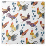 Colorful Chickens & Eggs Pattern Watercolor Farm Ceramic Tile<br><div class="desc">Check out these colorful watercolor chickens and eggs on this nice ceramic tile. Use it in your kitchen!</div>