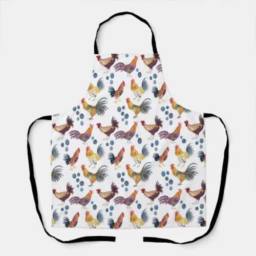 Colorful Chickens  Eggs Watercolor Pattern Apron