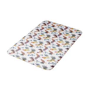 Colorful Chickens & Eggs Watercolor Pattern Bath Mat