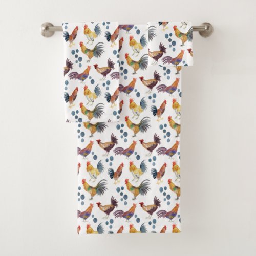 Colorful Chickens  Eggs Watercolor Pattern  Bath Towel Set