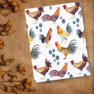 Colorful Chickens & Eggs Watercolor Pattern  Postcard