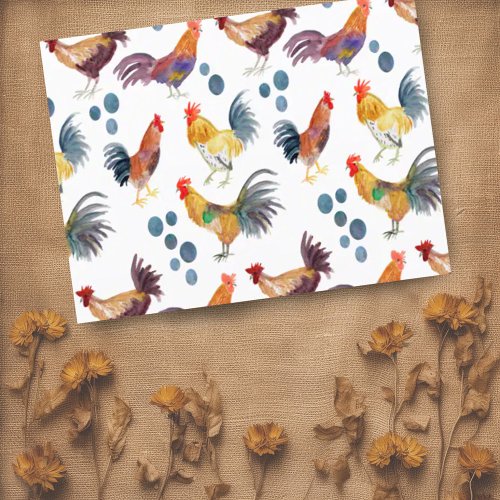 Colorful Chickens  Eggs Watercolor Pattern Postcard