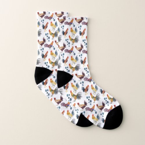 Colorful Chickens  Eggs Watercolor Pattern  Socks