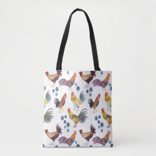 Colorful Chickens & Eggs Watercolor Pattern Tote Bag
