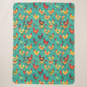 Colorful Chickens Sherpa Blanket