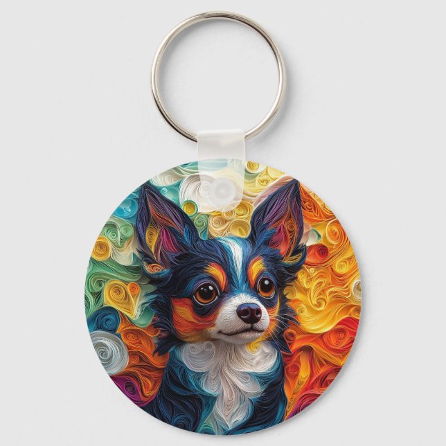 Colorful Chihuahua Dog Portrait Keychain (Front)