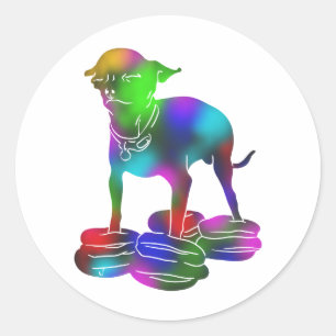 Colorful Chihuahua hamburger flying Classic Round Sticker
