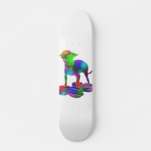 Colorful Chihuahua hamburger flying Skateboard