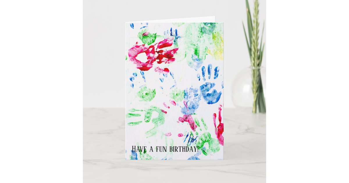 colorful child handprint on white card | Zazzle.com