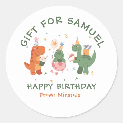 Colorful Childish Dinosaurs Kids Birthday  Classic Round Sticker