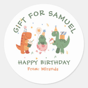 Colorful Childish Dinosaurs Kids Birthday Classic Round Sticker