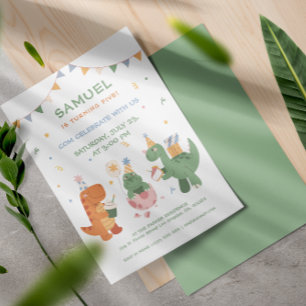 Colorful Childish Dinosaurs Kids Birthday Invitation