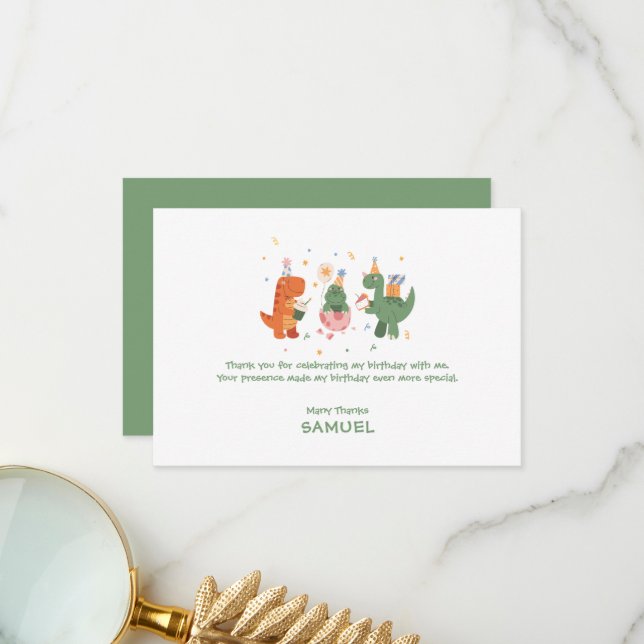 Colorful Childish Dinosaurs Kids Birthday  Thank You Card (Front/Back In Situ)