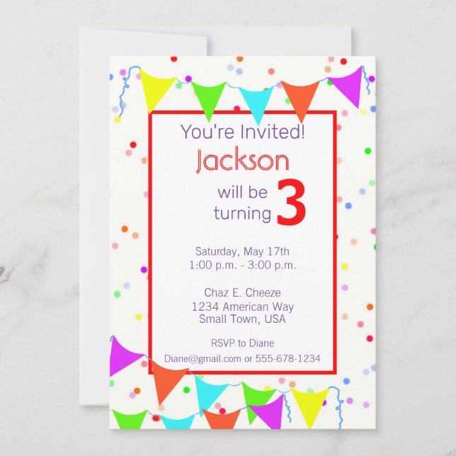 Colorful Children’s Birthday Party Invitation (Front)
