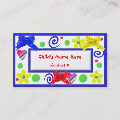Colorful Childrens Calling Cards Business Cards