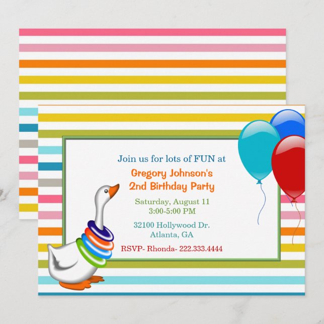 Colorful Child's Birthday Party Invitation (Front/Back)