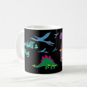 Colorful Child's Name Dinosaurs Black Mug