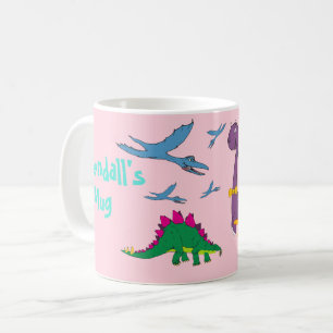 Colorful Child's Name Dinosaurs Pastel Pink Mug