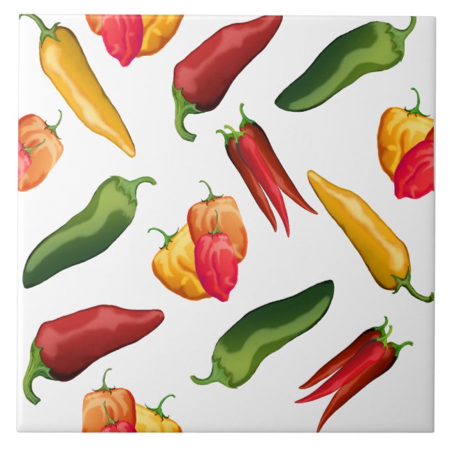 Colorful Chili peppers Ceramic Tile (Front)