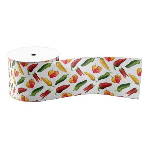 Colorful chili peppers grosgrain ribbon