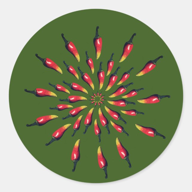 Colorful chili peppers mandala art classic round sticker (Front)