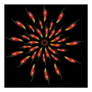 Colorful chili peppers mandala art poster