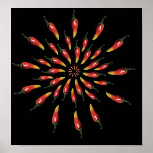 Colorful chili peppers mandala art poster