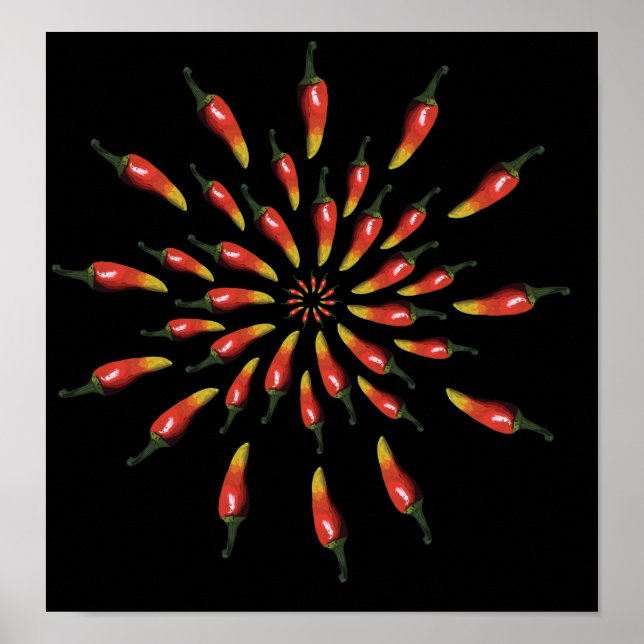 Colorful chili peppers mandala art poster (Front)