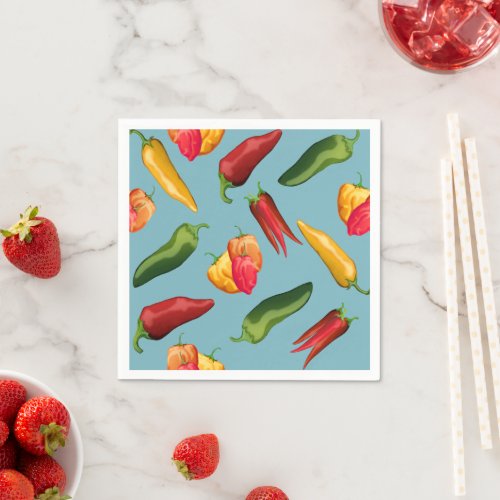 Colorful Chili peppers on blue  Napkins