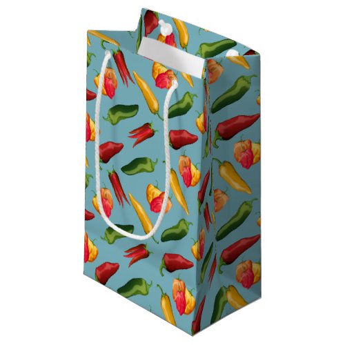 Colorful Chili peppers on blue  Small Gift Bag