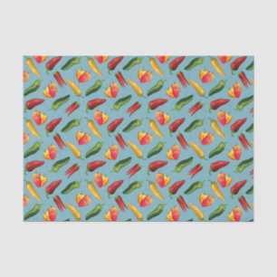 Colorful Chili peppers on blue Tissue Paper