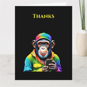Colorful Chimpanzee with a Phone-Funny- Card