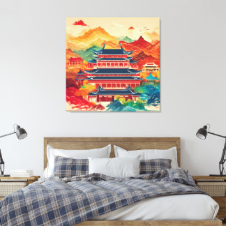 Colorful China temple AI art  Canvas Print