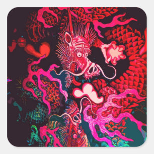 Colorful chinese dragon art square sticker