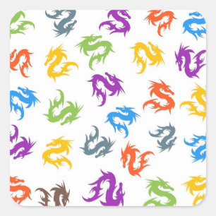 COLORFUL CHINESE DRAGON PATTERN SQUARE STICKER