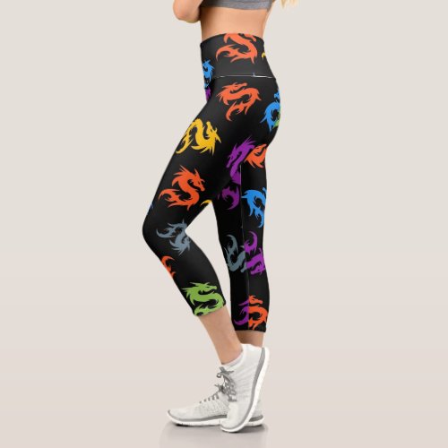 COLORFUL CHINESE DRAGONS CAPRI LEGGINGS