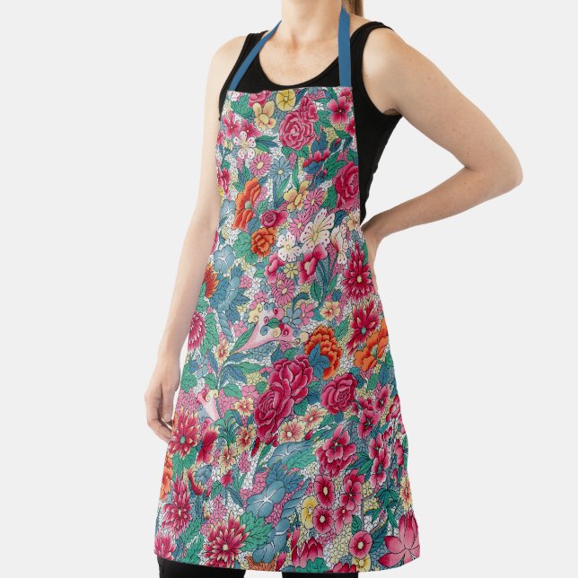Colorful Chinese Floral Pattern Apron (Insitu)