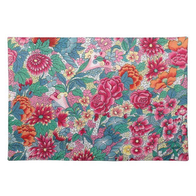 Colorful Chinese Floral Pattern Cloth Placemat (Front)