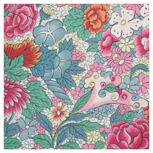 Colorful Chinese Floral Pattern Fabric