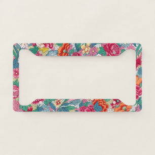 Colorful Chinese Floral Pattern License Plate Frame