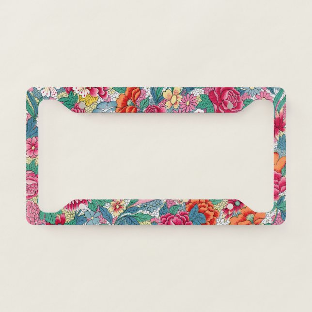 Colorful Chinese Floral Pattern License Plate Frame (Front)