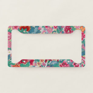 Colorful Chinese Floral Pattern License Plate Frame