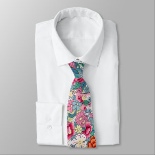 Colorful Chinese Floral Pattern Neck Tie