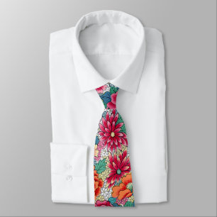 Colorful Chinese Floral Pattern Neck Tie