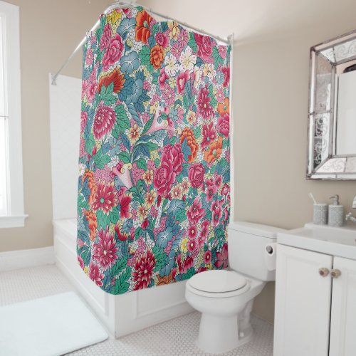 Colorful Chinese Floral Pattern Shower Curtain