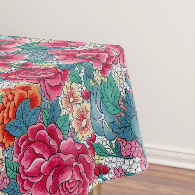 Colorful Chinese Floral Pattern Tablecloth (In Situ)